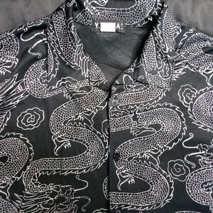 Vintage Y.M.L.A. Oriental Dragons Chinese Japanese Polyester Button Shirt